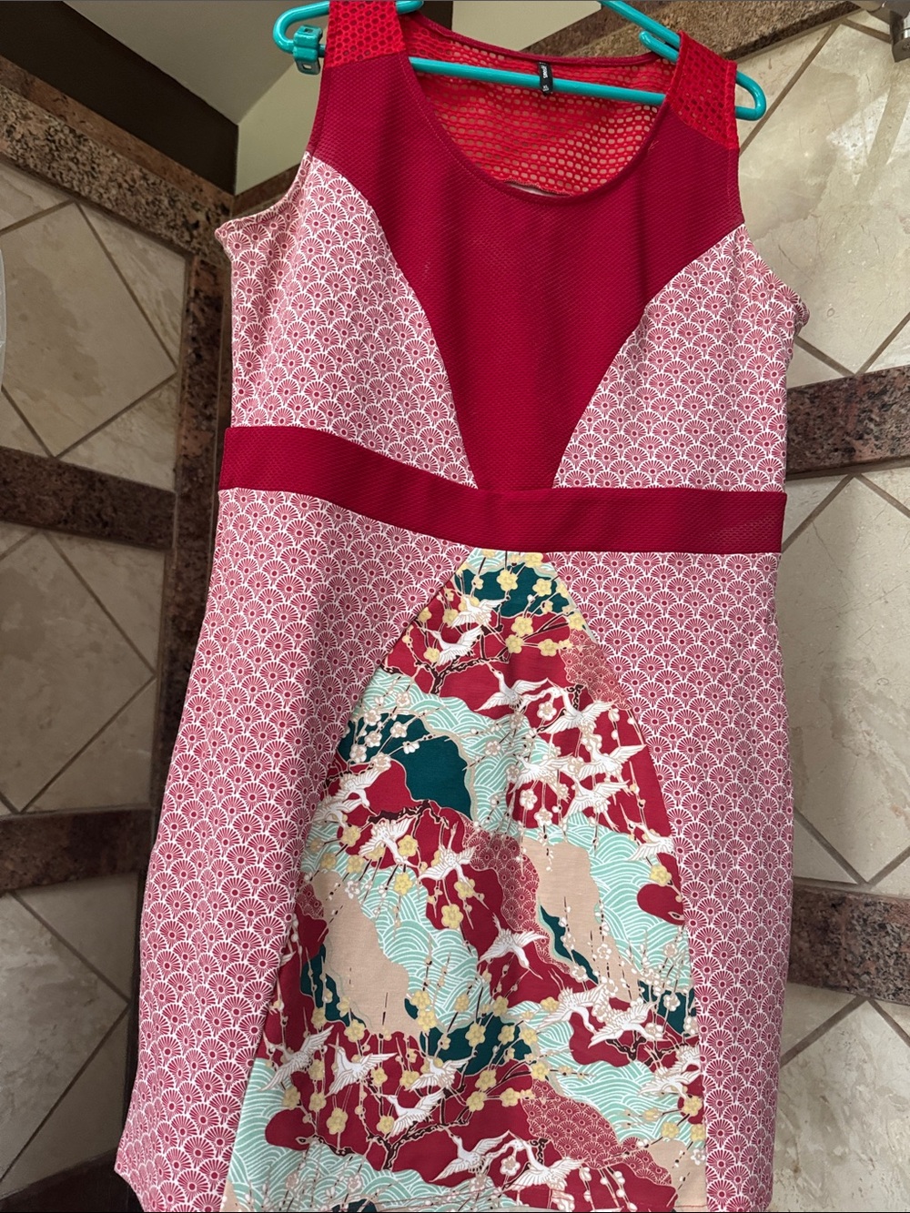 Sleeveless Red and Pink Panel Maxi Dress with Floral Print